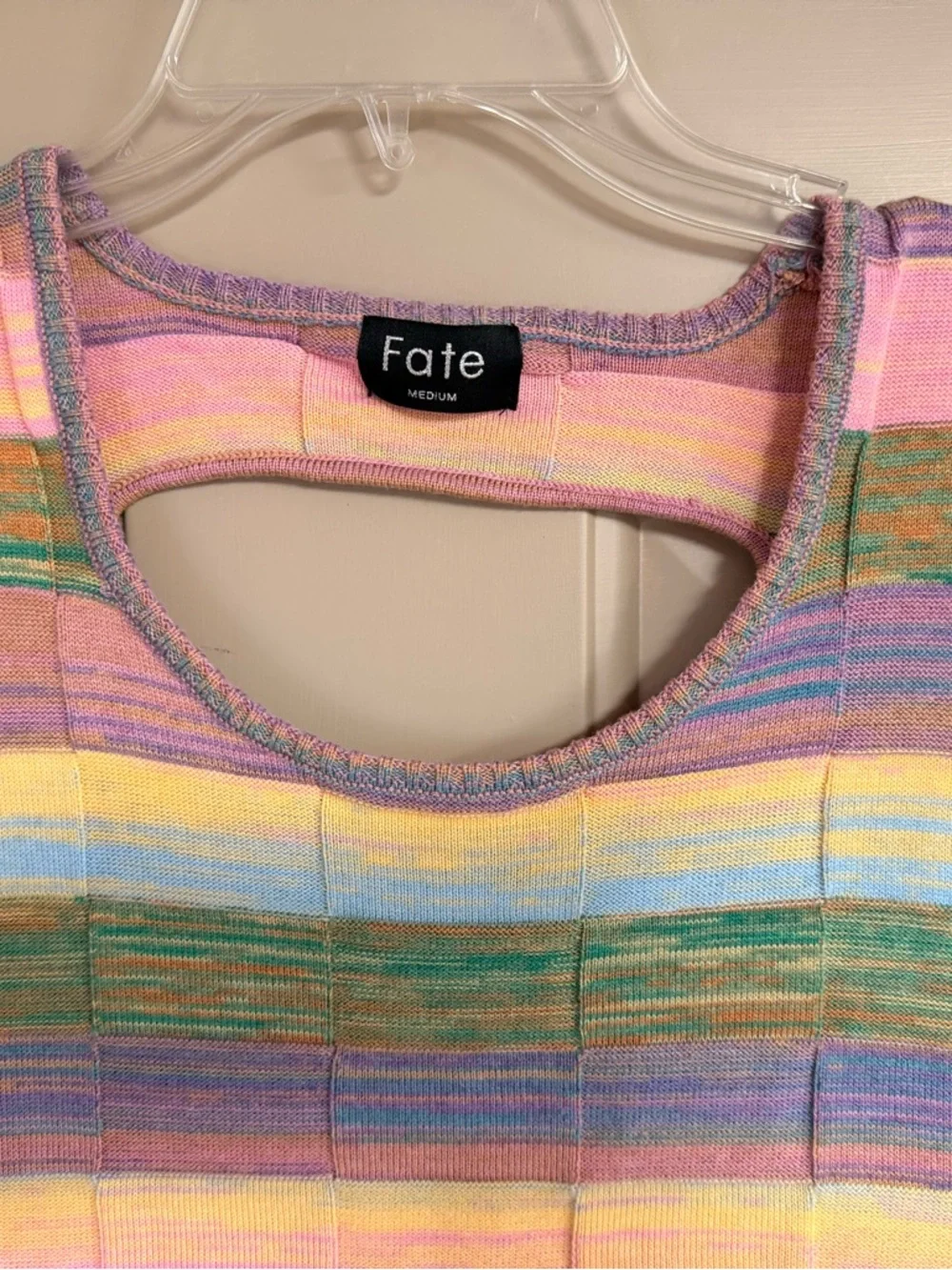 Fate Women’s Size Medium Pastel Multistripe Cutout Back Design Ribbed Tank Top - Picture 4 of 7